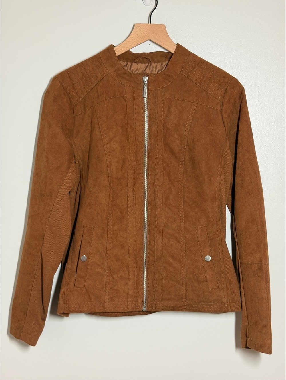 Sebby Collection Women’s M Brown Faux Suede Moto Jacket Full Zip Stretch